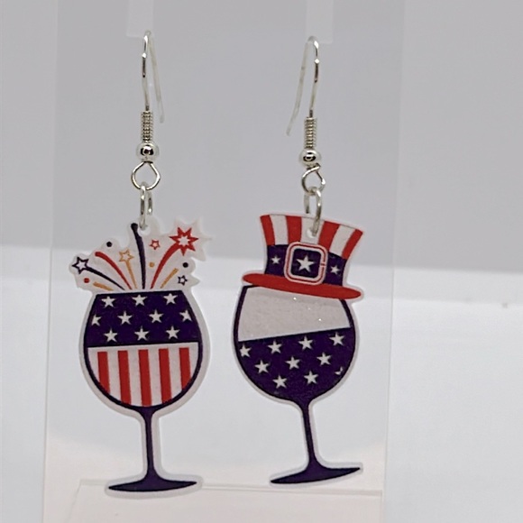 Jewelry - American Independence Day Wine Glass Dangle Earrings Acrylic
